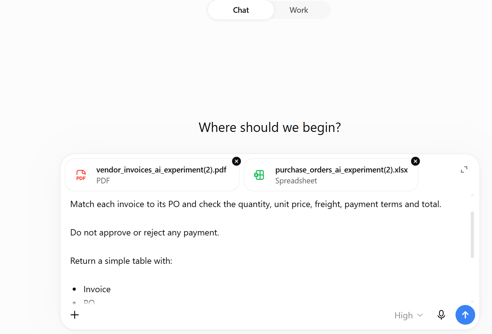 Round 2 ChatGPT accounts payable experiment using more detailed invoice matching instructions
