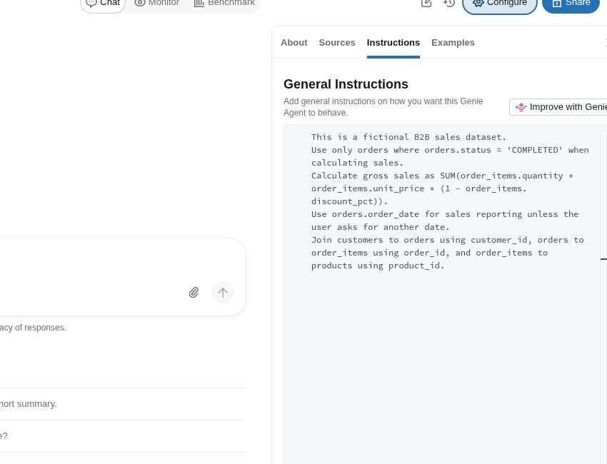 Business instructions entered into a Databricks Genie Agent